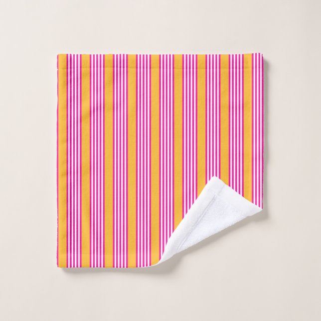 Toalha De Rosto Fuchsia e padrão amarelo de cinco faixas (Pano de lavar)