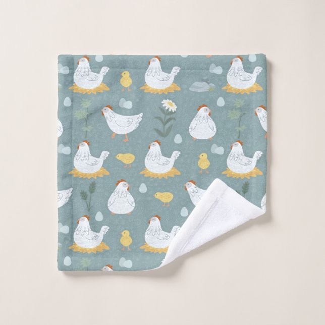 Toalha De Rosto Galinhas Sonhando na Coop em Teal (Pano de lavar)