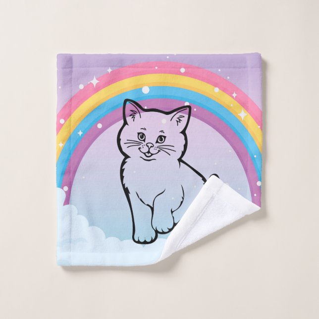 Toalha De Rosto gatinho arco-íris (Pano de lavar)