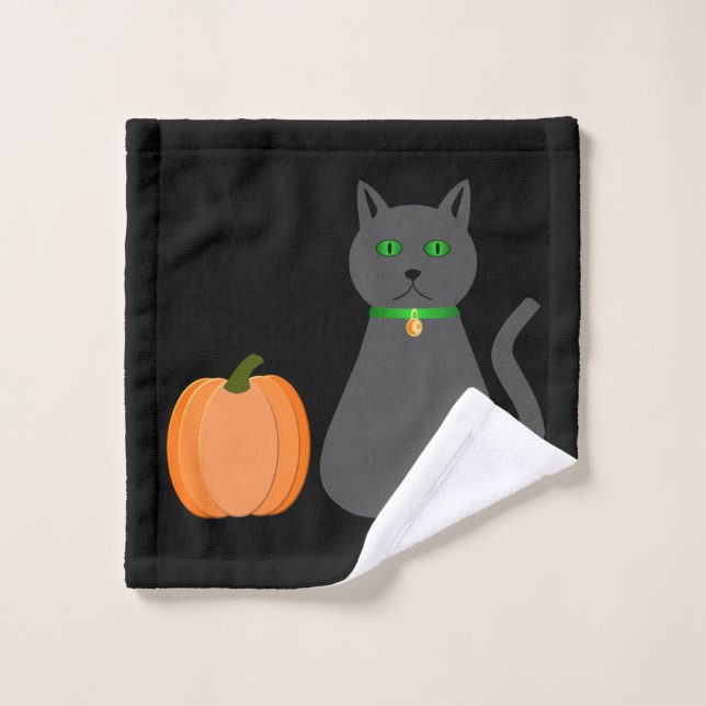Toalha De Rosto Gato e Abóbora do Halloween (Pano de lavar)