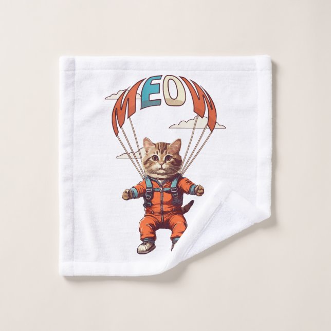 Toalha De Rosto Gato Engraçado de Paraquedas (Pano de lavar)