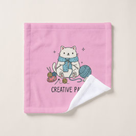 Toalha De Rosto Gato Fofo Tecendo Fio Rosa Design de Hobby Criativ