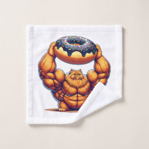 Toalha De Rosto Gato Musculoso Levantando Donut