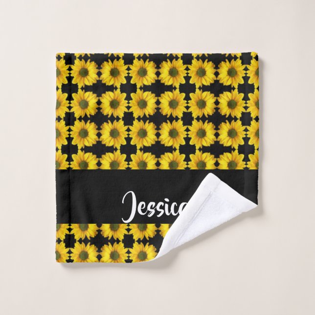 Toalha De Rosto Girassóis amarelos em preto (Pano de lavar)