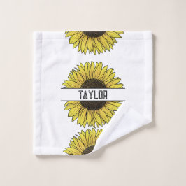 Toalha De Rosto Girassol em Monograma Branco Nome