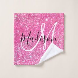 Toalha De Rosto Girly Glam Rosa Quente Brilho Monograma Nome