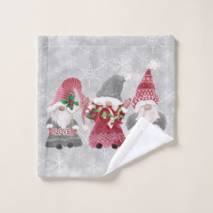 Toalha De Rosto Gnomo Christmas Love Joy Peace Cinzas Snowflakes