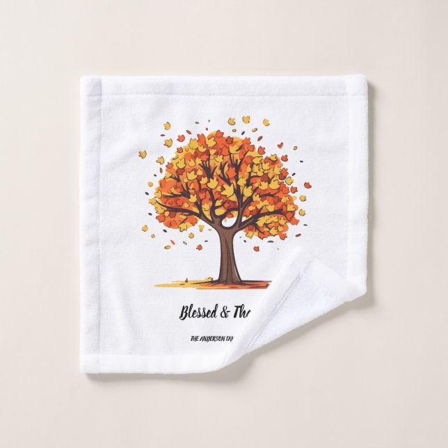 Toalha De Rosto Golden Autumn Trees Happy Thanksgiving Greeting (Pano de lavar)