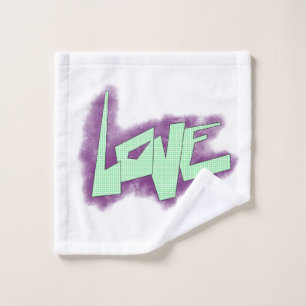 Toalha De Rosto grafite de amor roxo verde menta tipografia pontos