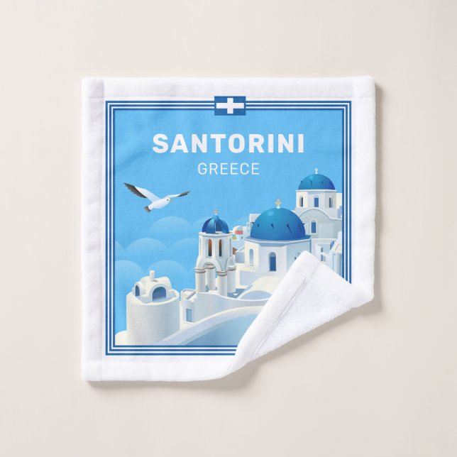 Toalha De Rosto Grécia Santorini de Texto Personalizado (Pano de lavar)