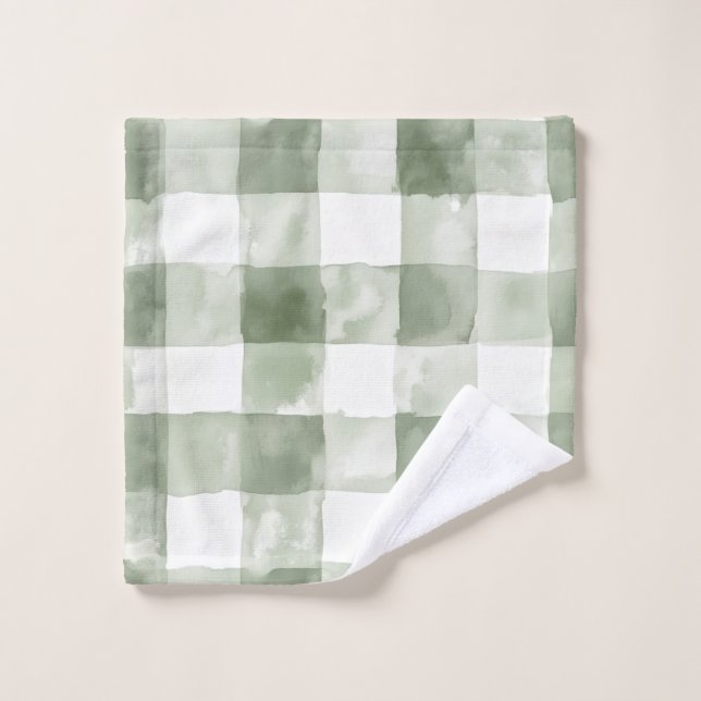 Toalha De Rosto Green Watercolor Plaid Gingham (Pano de lavar)