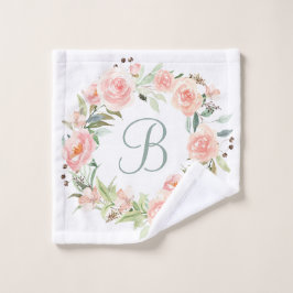 Toalha De Rosto Grinalda de Flores Rosa Pastel Monogramada