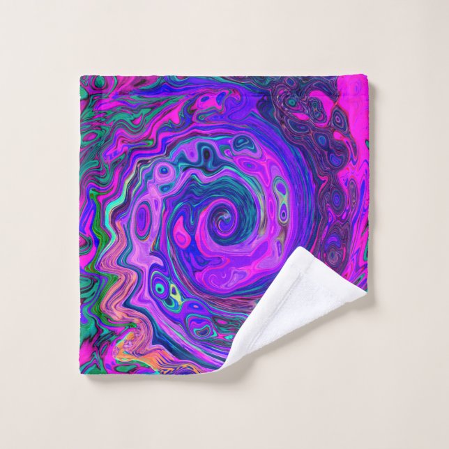 Toalha De Rosto Groovy Abstrato Retro Magenta e rodovia (Pano de lavar)