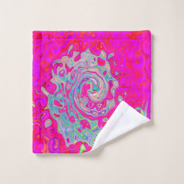 Toalha De Rosto Groovy Abstrato Teal Blue e Red Swirl