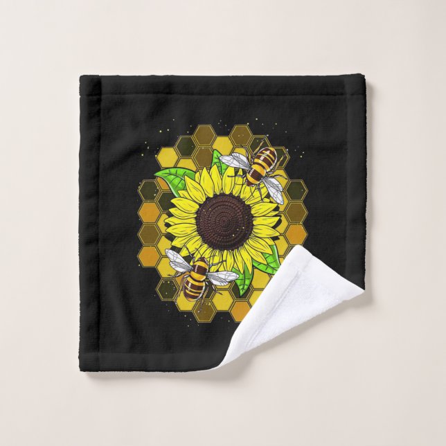 Toalha De Rosto Hippie Sunflower Bees (Pano de lavar)