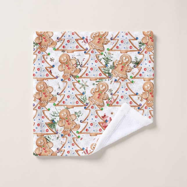Toalha De Rosto Homem de pão-de-espécie, mulher e árvore de Natal (Pano de lavar)