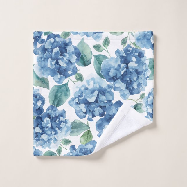 Toalha De Rosto Hydrangea Blues | Flores em Aquarela Padrão de Flo (Pano de lavar)