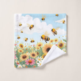 Toalha De Rosto Ilustração de abelhas e flores fofas