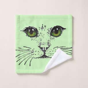Toalha De Rosto Ilustração preto Gato Rosto Olhos Amarelos Verde