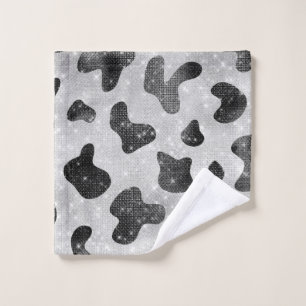 Toalha De Rosto Impressão de Vaca Preta Glamorosa Negra Glitter Se