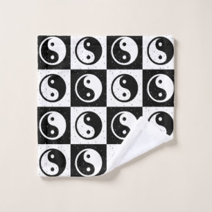Toalha De Rosto Impressão do bloco Zen Yin-yang, branco preto, mar