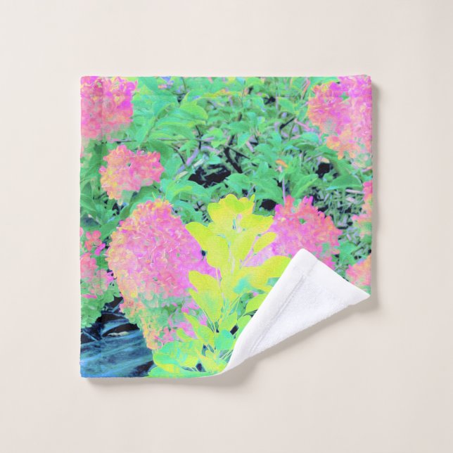 Toalha De Rosto Jardim de Hydrangea rosa com folhagem amarela (Pano de lavar)