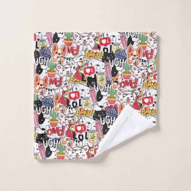 Toalha De Rosto kawaii funny pet design - cute animal lover  (Pano de lavar)