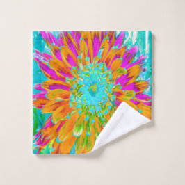 Toalha De Rosto Laranja Tropical e Dália Rosa Quente