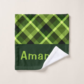Toalha De Rosto Lava-Xadrez verde Elegante Monograma