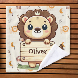 Toalha De Rosto Leão Pequeno e Bonito com Sinal de Nome