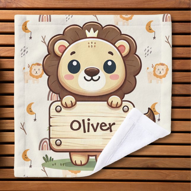 Toalha De Rosto Leão Pequeno e Bonito com Sinal de Nome (Criador carregado)