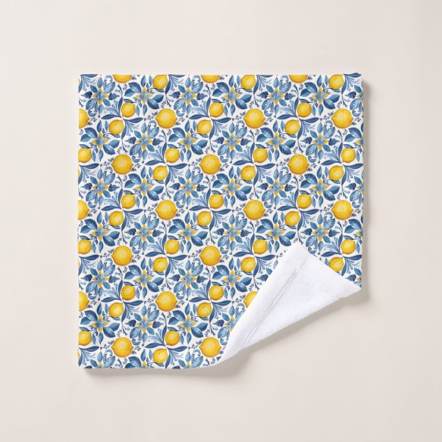 Toalha De Rosto Lemon Botanical Blue and Yellow Summer Print (Pano de lavar)