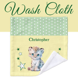 Toalha De Rosto Leopardo-bonito adiciona nome bolinhas estrelas ve