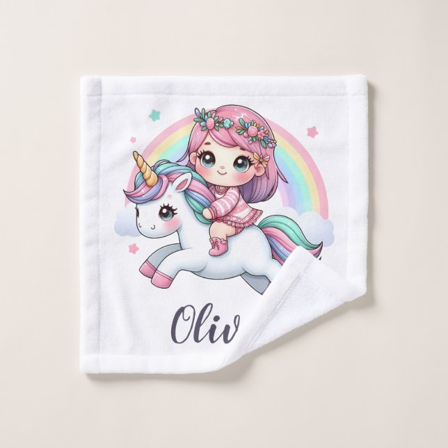 Toalha De Rosto Linda Menina no Unicórnio (Pano de lavar)