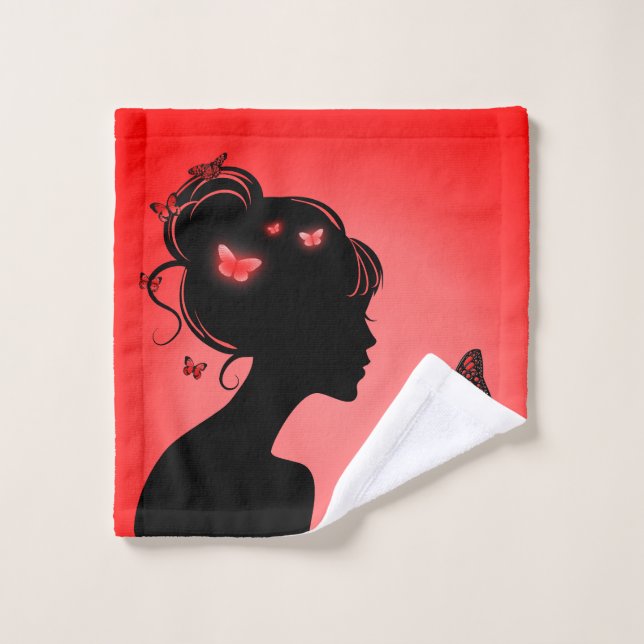Toalha De Rosto Linge de toilette La femme papillons rouges (Pano de lavar)