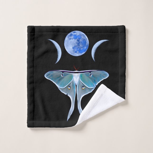 Toalha De Rosto Lua tripla de Luna Moth a preto (Pano de lavar)