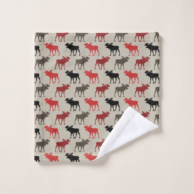Toalha De Rosto Lumber Red Black Gray Moose Silhouette Antler Deer (Pano de lavar)
