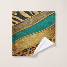 Toalha De Rosto Luxury Emerald & Gold Safari Leopard Zebra Glitter