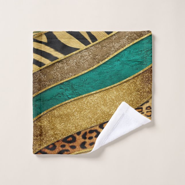 Toalha De Rosto Luxury Emerald & Gold Safari Leopard Zebra Glitter (Pano de lavar)