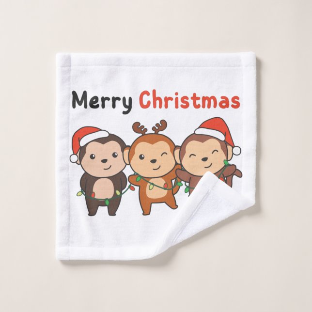 Toalha De Rosto Macacos de Natal Macacos Macacos Feliz Natal (Pano de lavar)
