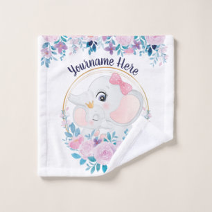 Toalha De Rosto Mãe e Elefante Bebês, cor-de-rosa, coroa