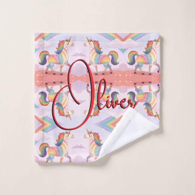 Toalha De Rosto Magical Rainbow Unicorn name Personalized  (Pano de lavar)
