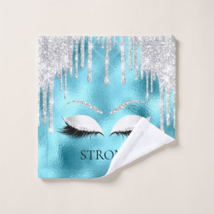 Toalha De Rosto Makeup Glitter Eyes Drives Silver Blue Name