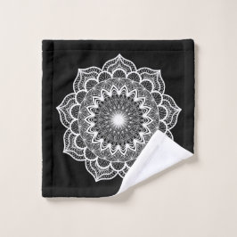 Toalha De Rosto Mandala Branco em Fundo Preto