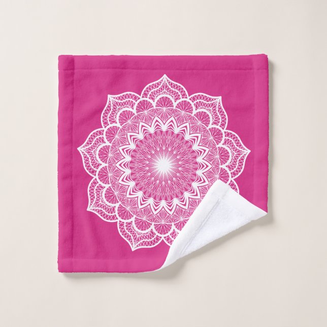 Toalha De Rosto Mandala Branco em Fundo Rosa (Pano de lavar)