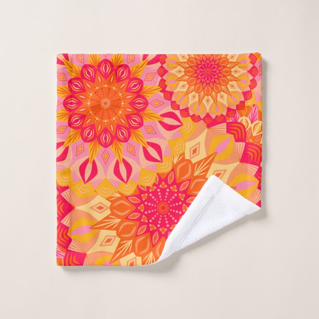 Toalha De Rosto Mandala Sobreposta Laranja Rosa Amarelo (Pano de lavar)