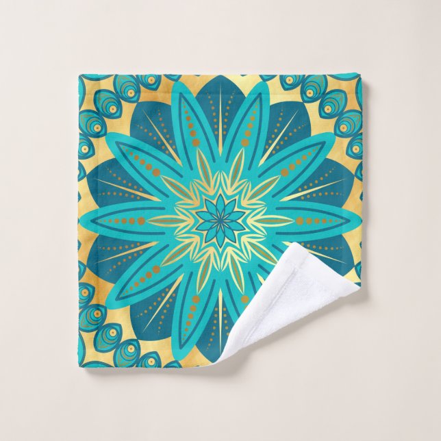 Toalha De Rosto Mandalas Flor de Ouro Azul (Pano de lavar)