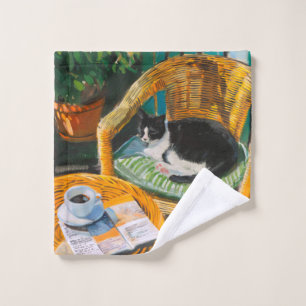 Toalha De Rosto Manhã de Domingo Preguiçosa Pintura para gatos e