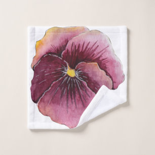 Toalha De Rosto Mão Ilustrada Maroon/ Flor Roxo Profundo