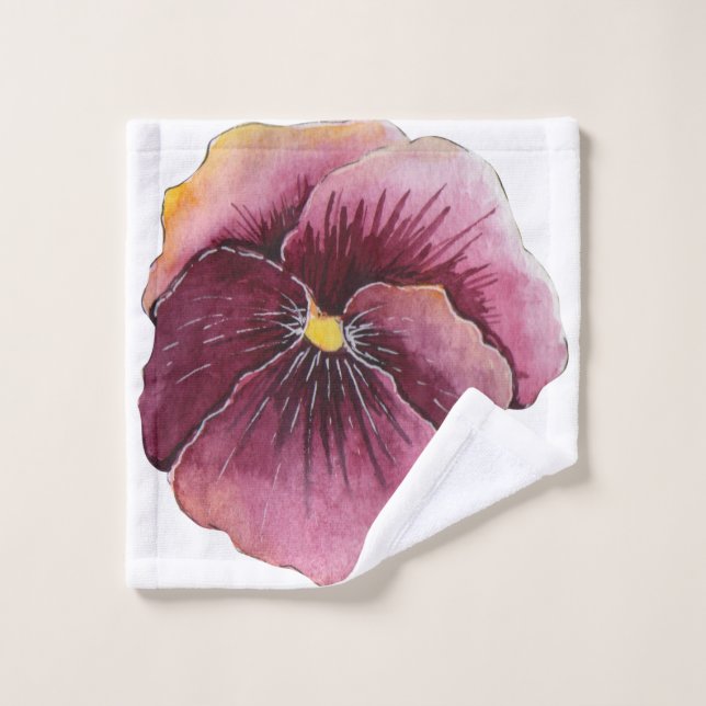 Toalha De Rosto Mão Ilustrada Maroon/ Flor Roxo Profundo (Pano de lavar)